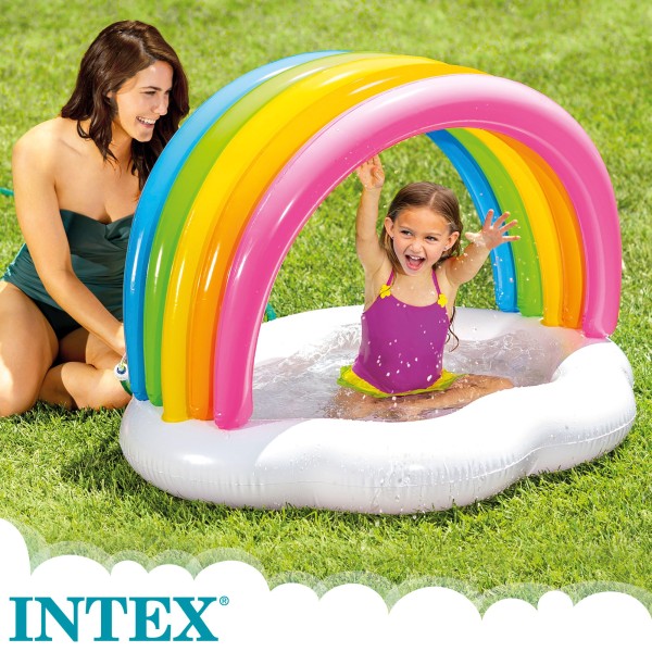Piscina insuflável para bebês com guarda-sol e spray de água | BrinquedosOnline.pt