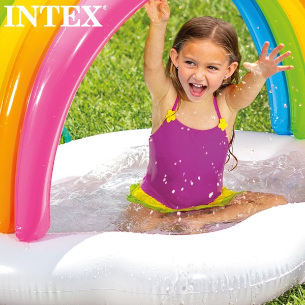 Piscina insuflável para bebês com guarda-sol e spray de água | BrinquedosOnline.pt