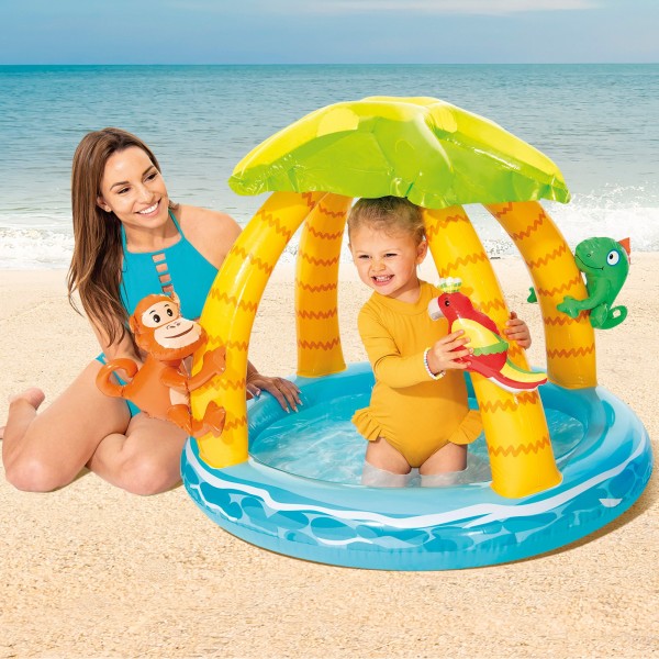 Piscina inflável tropical com toldo e animais infláveis | Distria