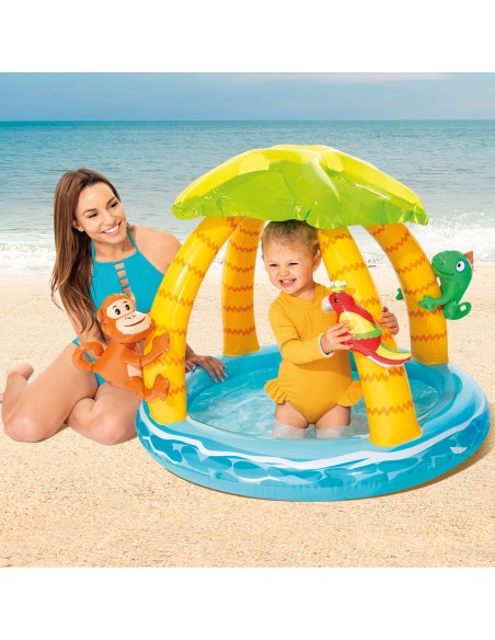 Piscina inflável tropical com toldo e animais infláveis | Distria