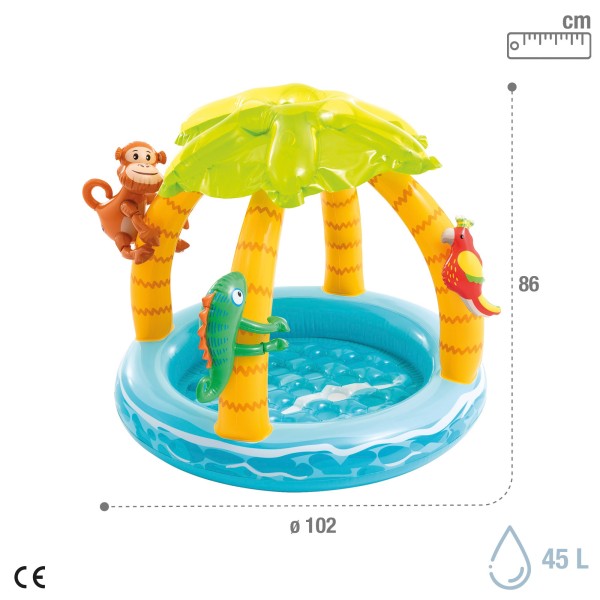 Piscina inflável tropical com toldo e animais infláveis | Distria