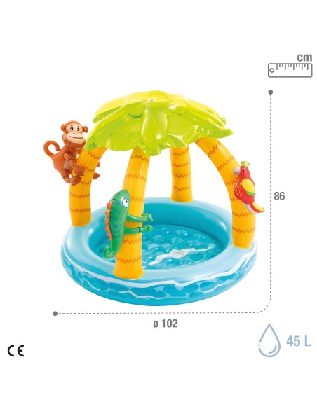 Piscina inflável tropical com toldo e animais infláveis | Distria