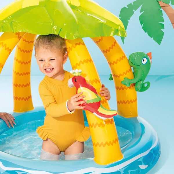 Piscina inflável tropical com toldo e animais infláveis | Distria