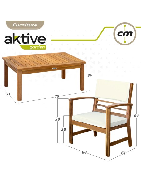Conjunto jardim Mesa, banco e cadeirões Aktive Garden | Distria
