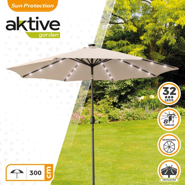 Guarda-sol de terraço Ø300 cm 32 LED | Guarda-sóis