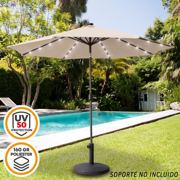 Guarda-sol de terraço Ø300 cm 32 LED | Guarda-sóis