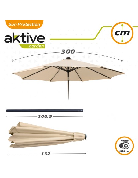 Guarda-sol de terraço Ø300 cm 32 LED | Guarda-sóis