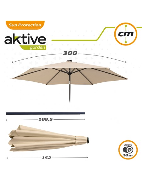 Guarda-sol de terraço Ø300 cm 18 LED | Guarda-sóis
