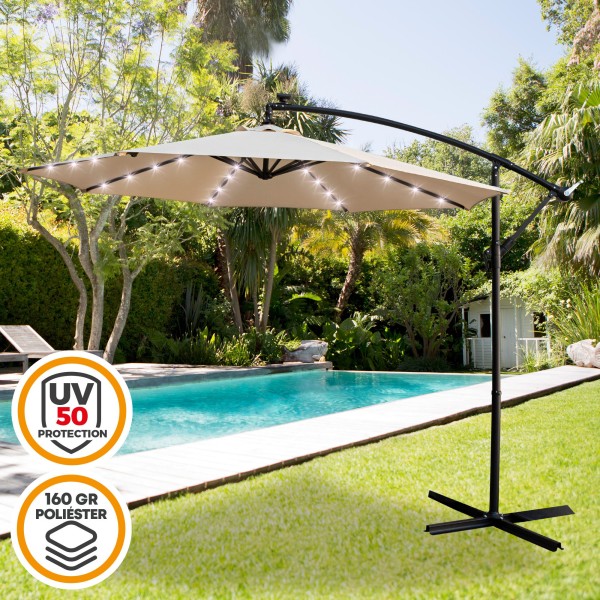 Guarda-sol excêntrico 32 luzes LED | Viseiras