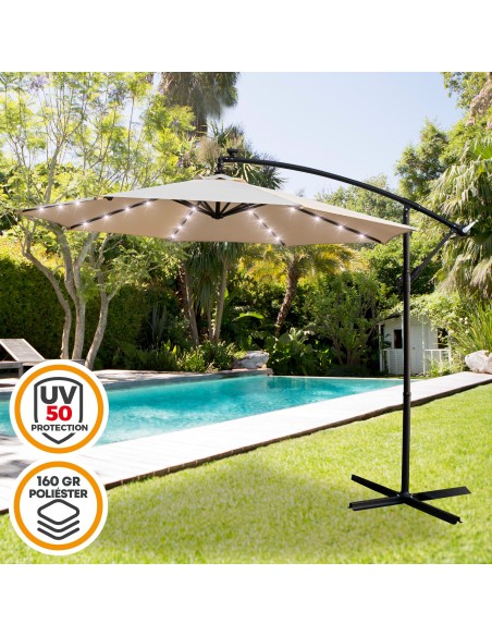 Guarda-sol excêntrico 32 luzes LED | Viseiras