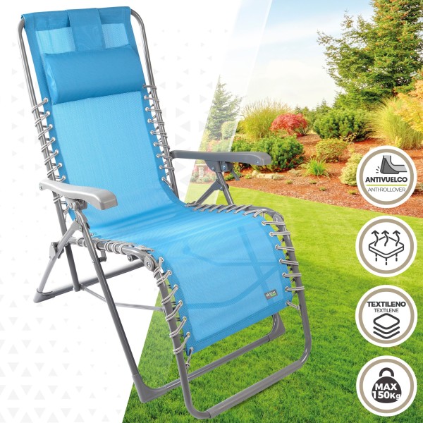Espreguiçadeira de jardim dobrável azul Gravity 0 | Distria