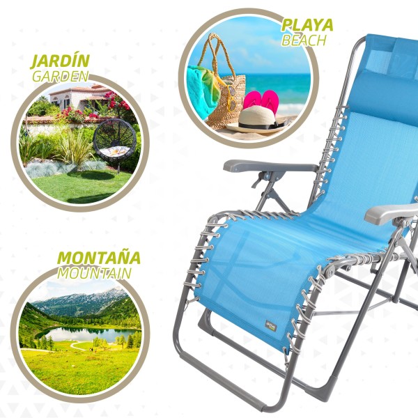 Espreguiçadeira de jardim dobrável azul Gravity 0 | Distria