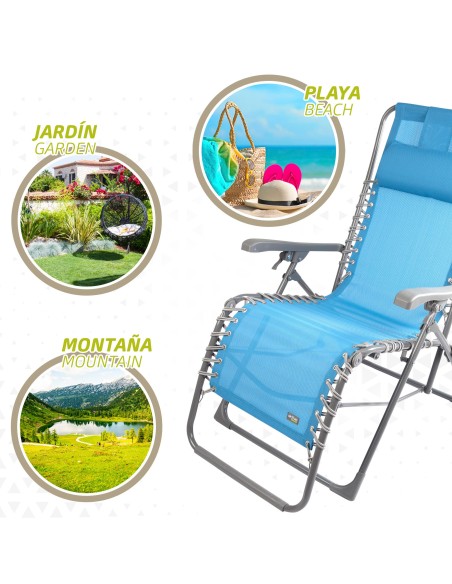 Espreguiçadeira de jardim dobrável azul Gravity 0 | Distria