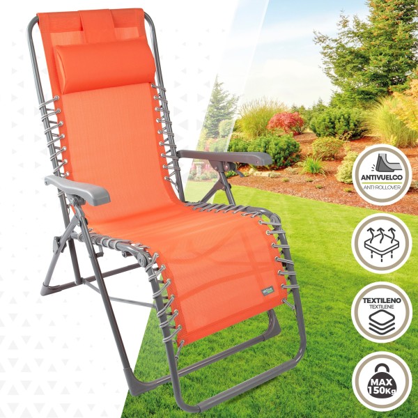 Espreguiçadeira de jardim dobrável laranja Gravity 0 | Distria