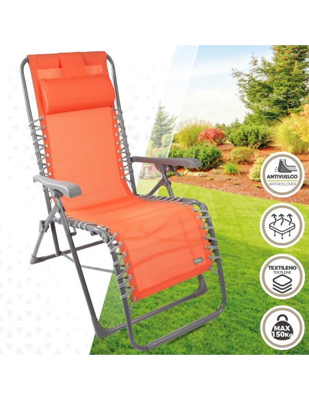 Espreguiçadeira de jardim dobrável laranja Gravity 0 | Distria