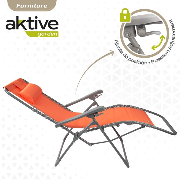 Espreguiçadeira de jardim dobrável laranja Gravity 0 | Distria