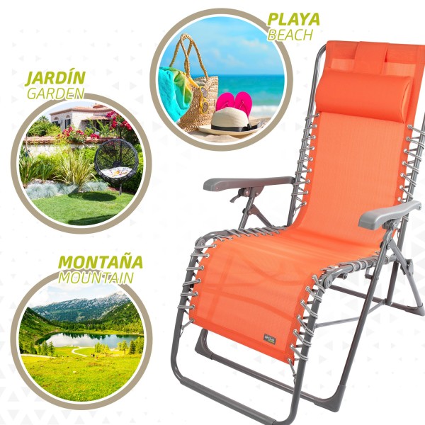 Espreguiçadeira de jardim dobrável laranja Gravity 0 | Distria