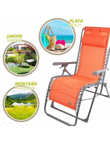 Espreguiçadeira de jardim dobrável laranja Gravity 0 | Distria