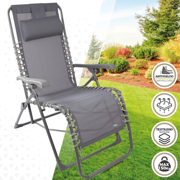 Espreguiçadeira de jardim dobrável cinza Gravity 0 | Distria