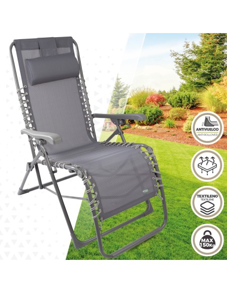 Espreguiçadeira de jardim dobrável cinza Gravity 0 | Distria