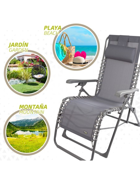 Espreguiçadeira de jardim dobrável cinza Gravity 0 | Distria