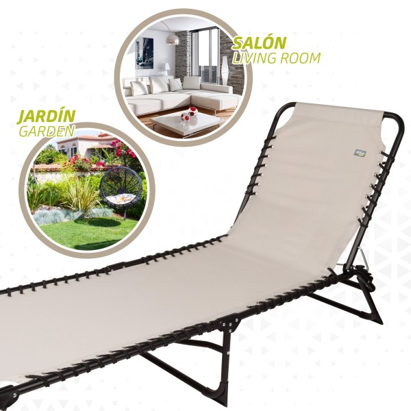 Espreguiçadeira dobrável multi-posição creme | Móveis de jardim