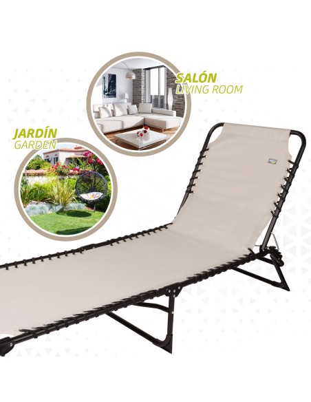 Espreguiçadeira dobrável multi-posição creme | Móveis de jardim