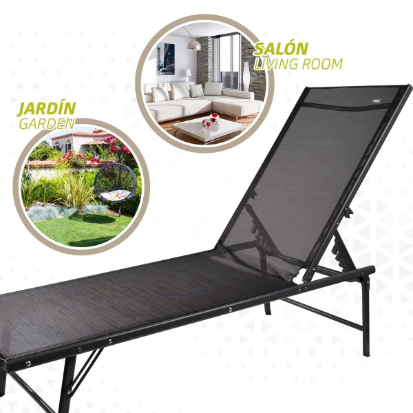 Espreguiçadeira de jardim multiposições preta | Distria