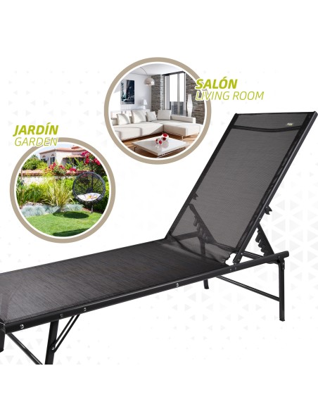 Espreguiçadeira de jardim multiposições preta | Distria