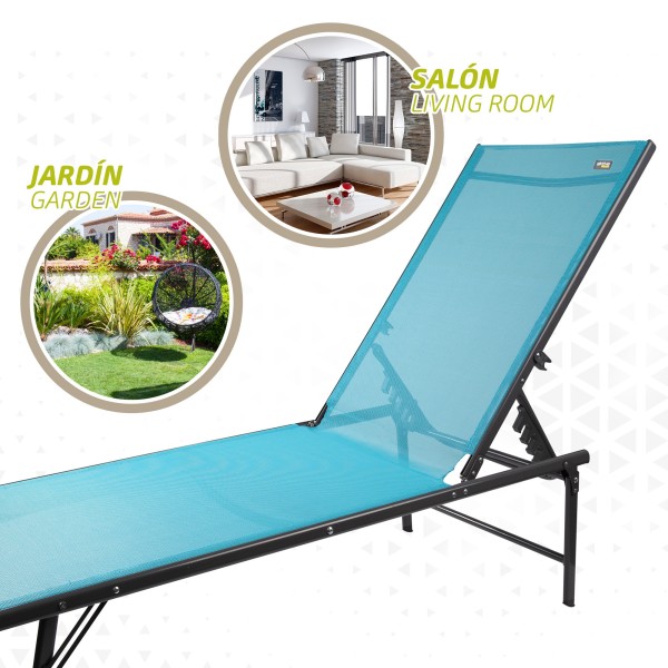 Espreguiçadeira de jardim multiposições azul | Distria