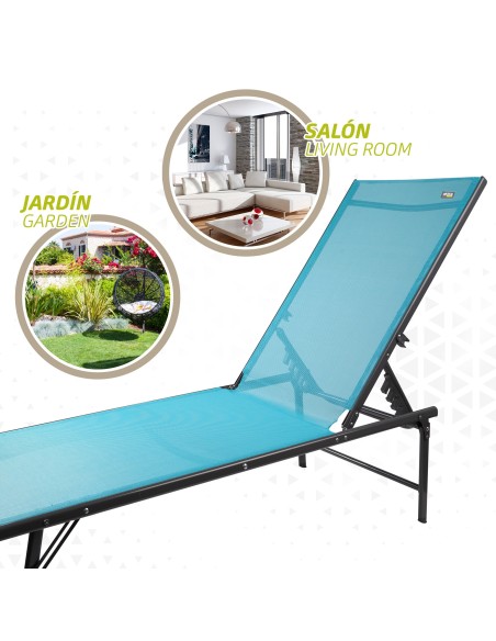 Espreguiçadeira de jardim multiposições azul | Distria