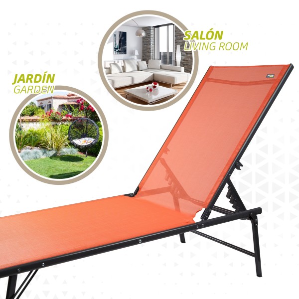 Espreguiçadeira de jardim multiposição laranja | Distria