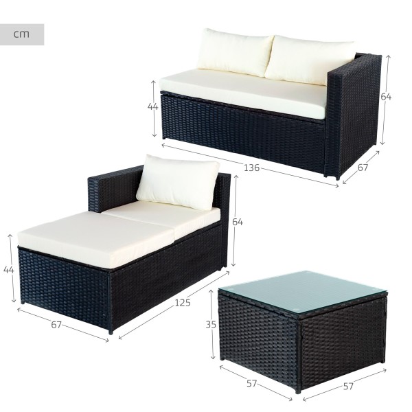 Conjunto de móveis de terraço c/sofá cheslong modular | Distria