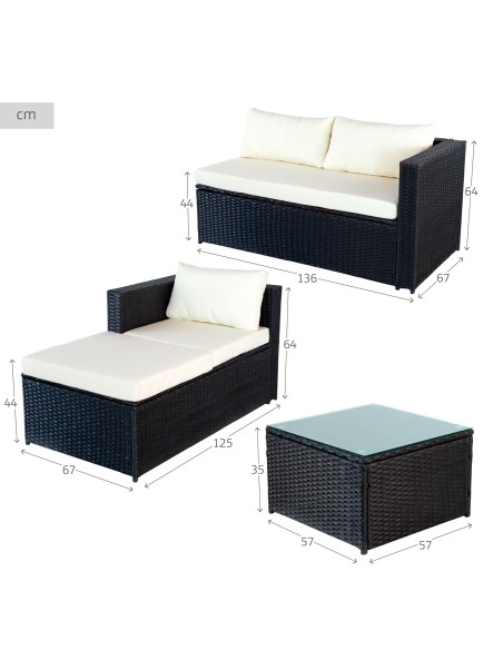 Conjunto de móveis de terraço c/sofá cheslong modular | Distria