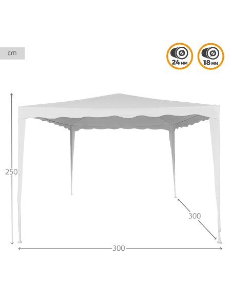 Grande gazebo de jardim 9 m2 branco Aktive | Distria