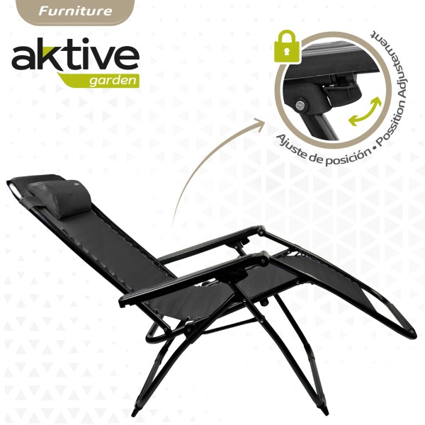 Espreguiçadeira de praia negra Gravidade Zero Aktive | Distria