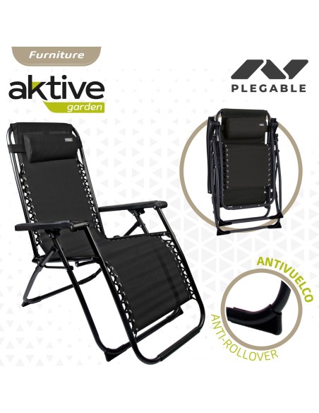 Espreguiçadeira de praia negra Gravidade Zero Aktive | Distria