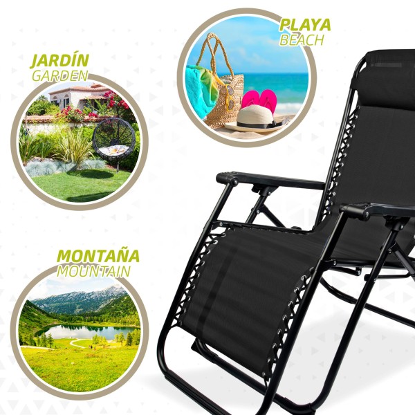 Espreguiçadeira de praia negra Gravidade Zero Aktive | Distria