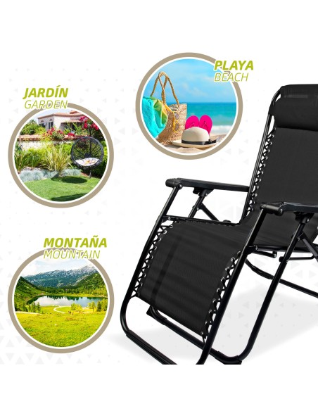 Espreguiçadeira de praia negra Gravidade Zero Aktive | Distria