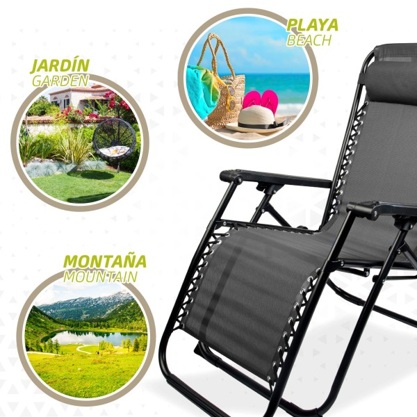 Espreguiçadeira de jardim dobrável cinza escuro | Distria