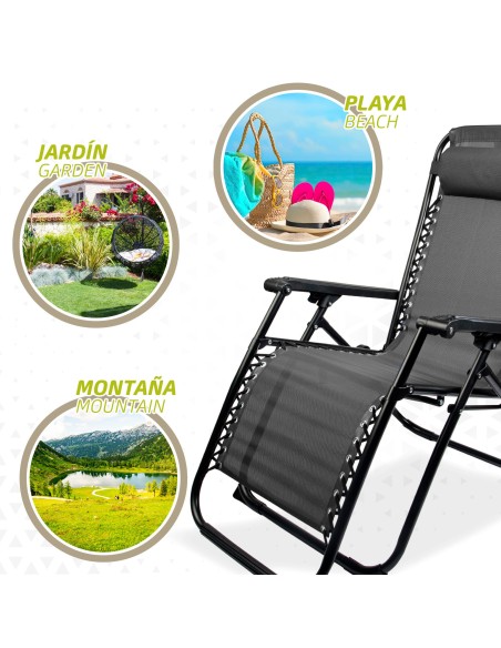 Espreguiçadeira de jardim dobrável cinza escuro | Distria