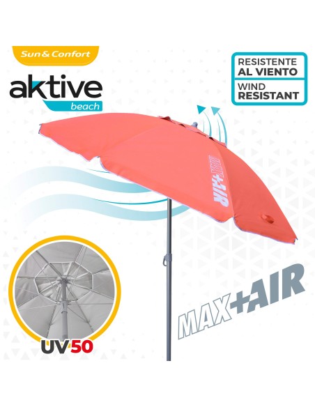Guarda-chuva de praia grande Max Air 2.2m Coral inclinável | Distria