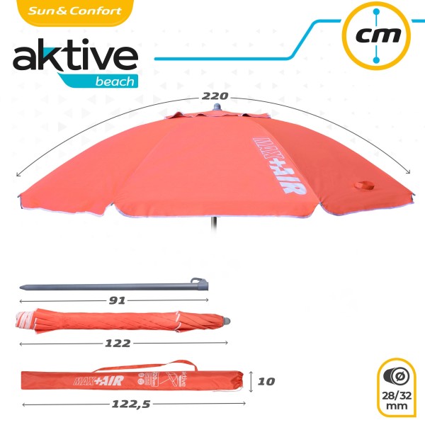 Guarda-chuva de praia grande Max Air 2.2m Coral inclinável | Distria