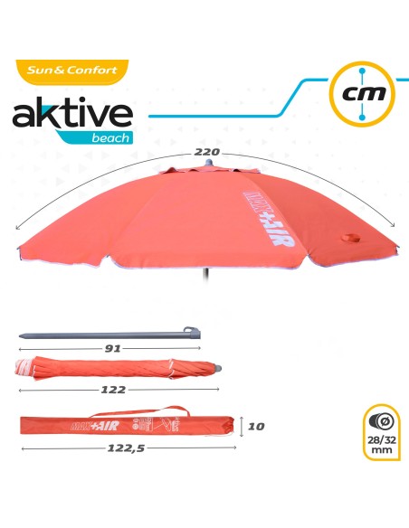 Guarda-chuva de praia grande Max Air 2.2m Coral inclinável | Distria