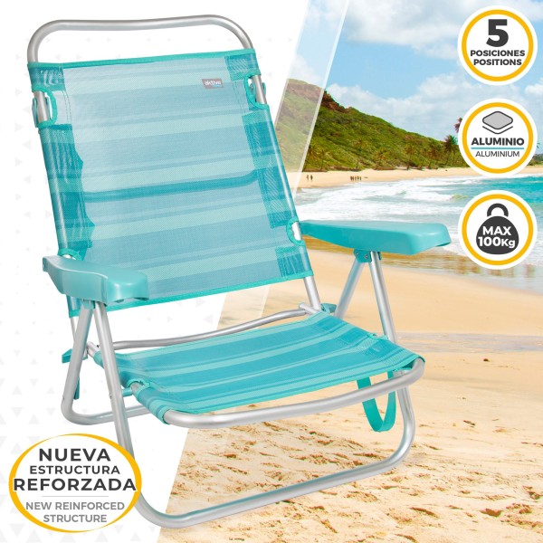 Saving pack 2 cadeiras de praia turquesa 47x48x80 cm | Distrito