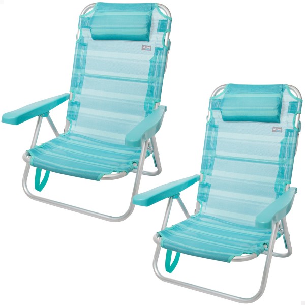 Pack poupança de 2 cadeiras de praia turquesa 48x46x84 cm | Distrito