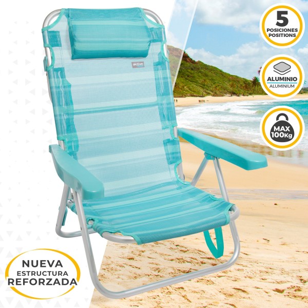 Pack poupança de 2 cadeiras de praia turquesa 48x46x84 cm | Distrito