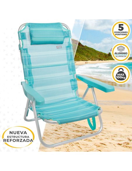 Pack poupança de 2 cadeiras de praia turquesa 48x46x84 cm | Distrito