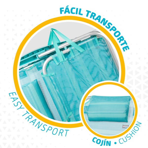 Pack poupança de 2 cadeiras de praia turquesa 48x46x84 cm | Distrito