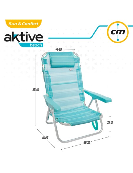Pack poupança de 2 cadeiras de praia turquesa 48x46x84 cm | Distrito